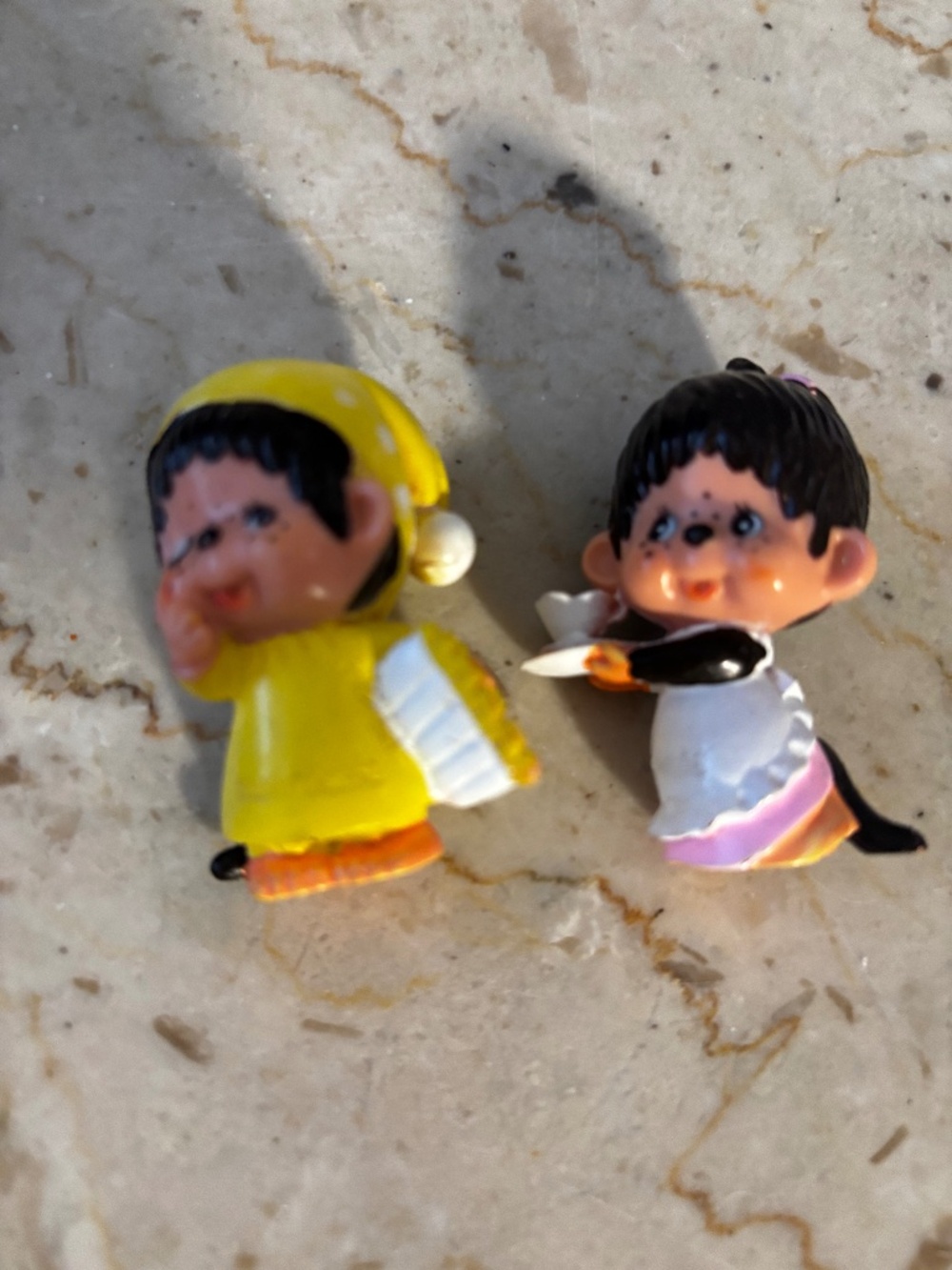 Vintage 1979 Sekiguchi Monchhichi PVC Mini Figures Lot of 2 - Bedtime & Maid